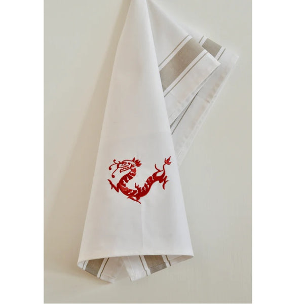Tea towel Icon Red Dragon Beige Stripe