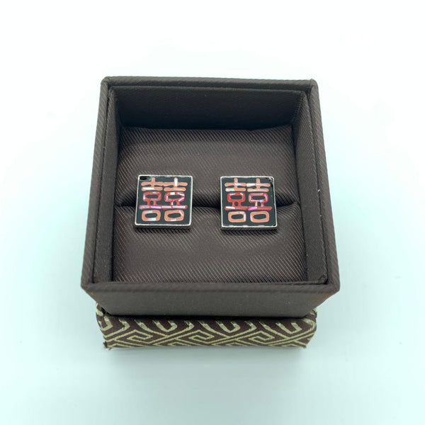 Double happiness square mosaic cufflinks, sterling silver (CL-DHM)