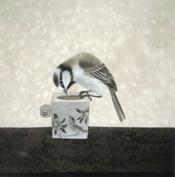 Note Card-Bird and Feeding Bowl (1) by David Hu (single)
