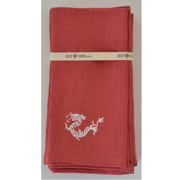Red Linen Placemats with Dragon Set - Set of 4