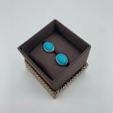 Oval turquoise carved flower grid cufflinks, sterling silver (CF056)