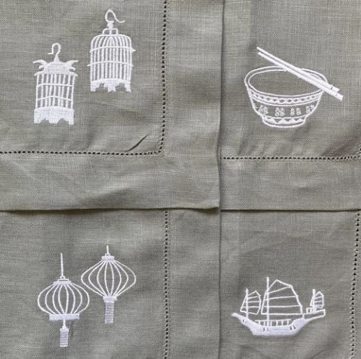 Linen Placemat Set with Embroidery