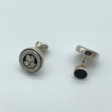 Contemporary double happiness black shell cufflinks, sterling silver (CL-DH-B)