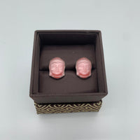 Pink cat's eye Buddha cufflinks, sterling silver (CF008-PK)