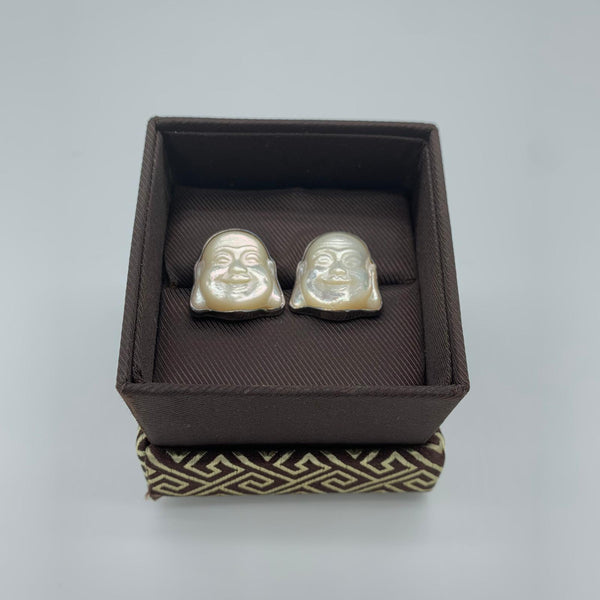 Mother of pearl happy Buddha cufflinks, sterling silver (CL-BH-MOP)