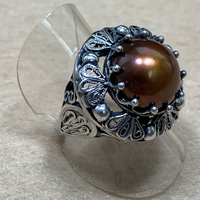 Culturally Crafted - Be the Light Chocolate Mabe Pearl Silver Ring (pick up at store only)