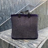 Upcycled Ring Pull Tote Bag (Silver & Prune) [升級再造]手工編織拉環手提包 (銀色及深紫色)